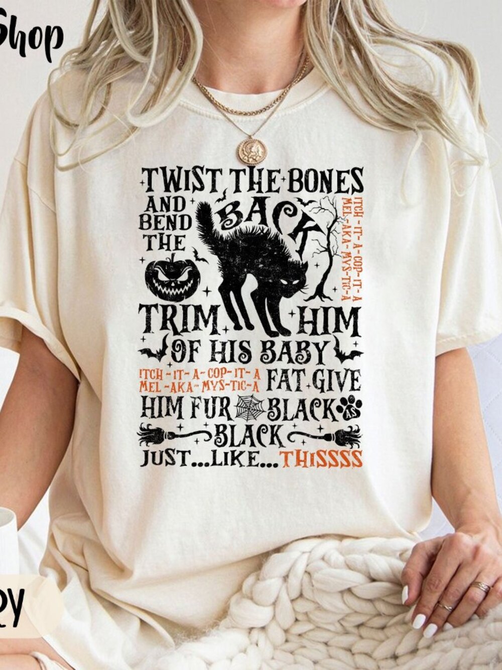 Twist The Bones Sarcastic Black Cat Halloween Shirt, Witch Party Tee